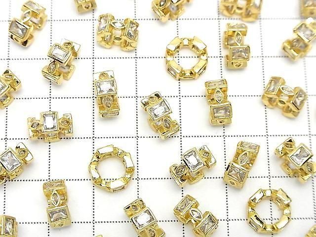 Metal Rondelle 10.5x10.5x5mm Gold (with CZ) 2pcs