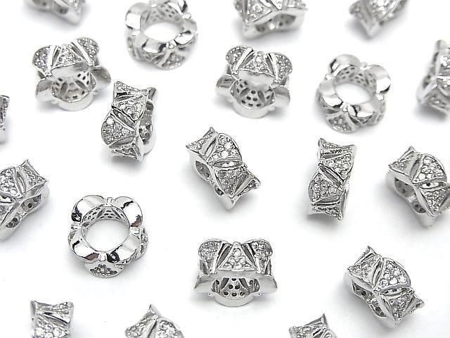 Metal parts Rondelle 10x10x5mm Silver color (with CZ) 2pcs