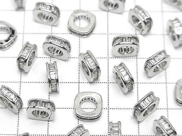 Metal Square Rondelle 10x10x3.5mm Silver (with CZ) 2pcs