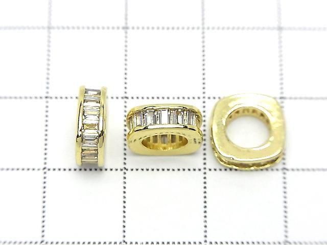 Metal Square Rondelle 10x10x3.5mm Gold Color (with CZ) 2pcs
