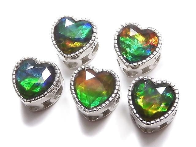 Hochwertiger Ammolith AAA Fassung Herzmotiv Durch Typ 9,5x9,8mm Silber925 1Stück