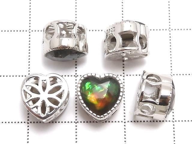 Hochwertiger Ammolith AAA Fassung Herzmotiv Durch Typ 9,5x9,8mm Silber925 1Stück