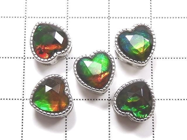 Hochwertiger Ammolith AAA Fassung Herzmotiv Durch Typ 9,5x9,8mm Silber925 1Stück