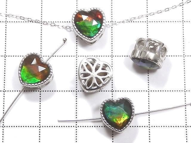 Hochwertiger Ammolith AAA Fassung Herzmotiv Durch Typ 9,5x9,8mm Silber925 1Stück
