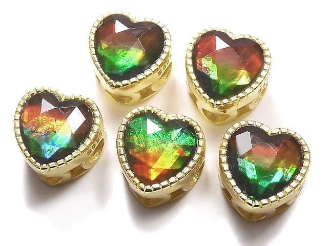 Hochwertiger Ammolith AAA Fassung Herzmotiv Durch Typ 9,5x9,8mm 18KGP 1Stück