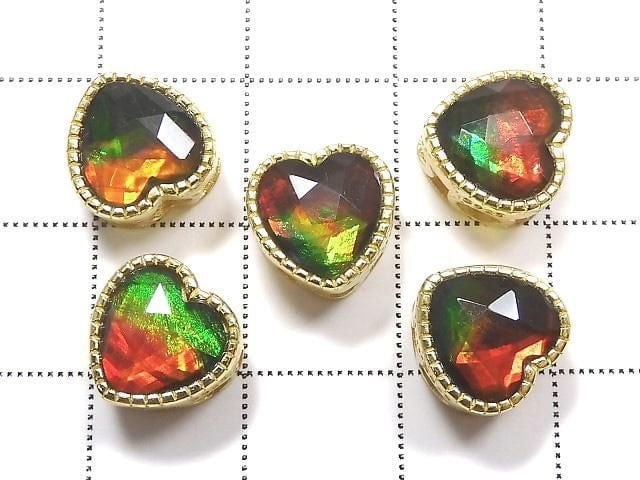 Hochwertiger Ammolith AAA Fassung Herzmotiv Durch Typ 9,5x9,8mm 18KGP 1Stück