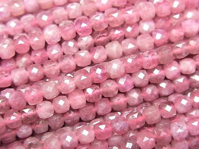 Hochwertig! Rosa Turmalin AA++ Würfelform 4x4x4mm Halb oder 1Strang Perlen (ca. 15 Zoll/38 cm)