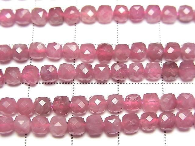 Hochwertig! Rosa Turmalin AA++ Würfelform 4x4x4mm Halb oder 1Strang Perlen (ca. 15 Zoll/38 cm)