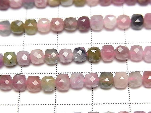 Hochwertig! Multicolor Turmalin AA++ Würfelform 4x4x4mm 1Strang Perlen (ca. 14 Zoll/35 cm)