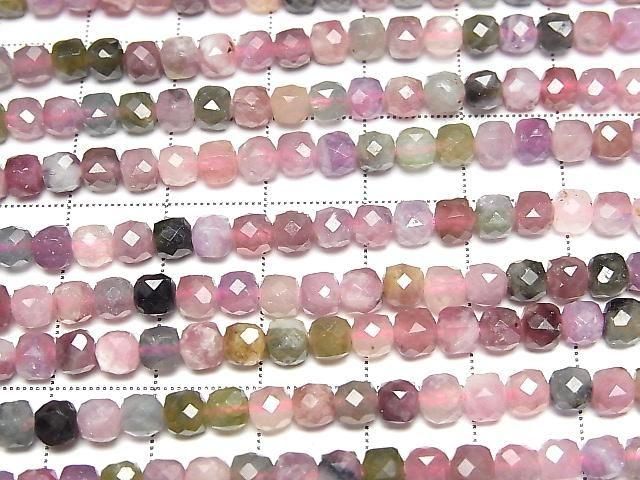 Hochwertig! Multicolor Turmalin AA++ Würfelform 4x4x4mm 1Strang Perlen (ca. 14 Zoll/35 cm)
