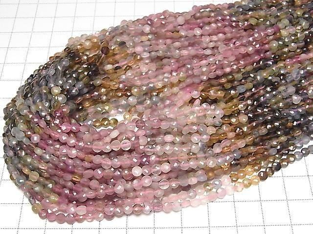 Hochwertig! Multicolor Turmalin AA++ Facettiert Münze 4x4x2mm Farbverlauf Halb oder 1Strang Perlen (ca. 15 Zoll/37 cm)