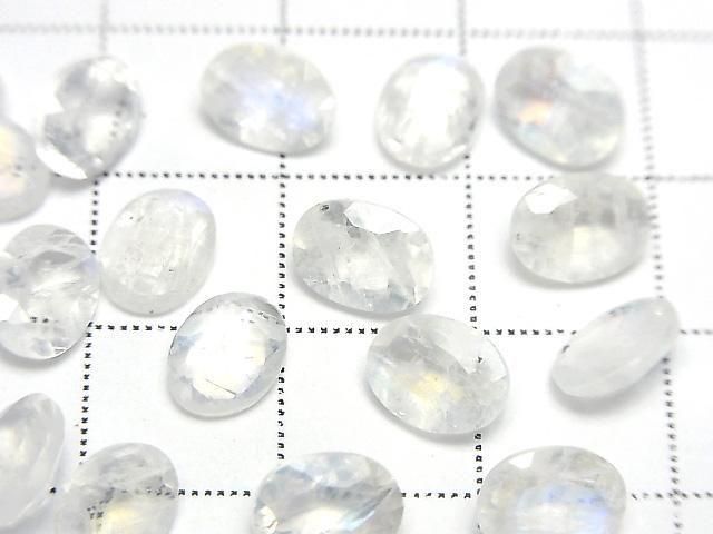 Hochwertiger Regenbogen-Mondstein AAA- loser ovaler facettierter 8x6mm 3 Stück