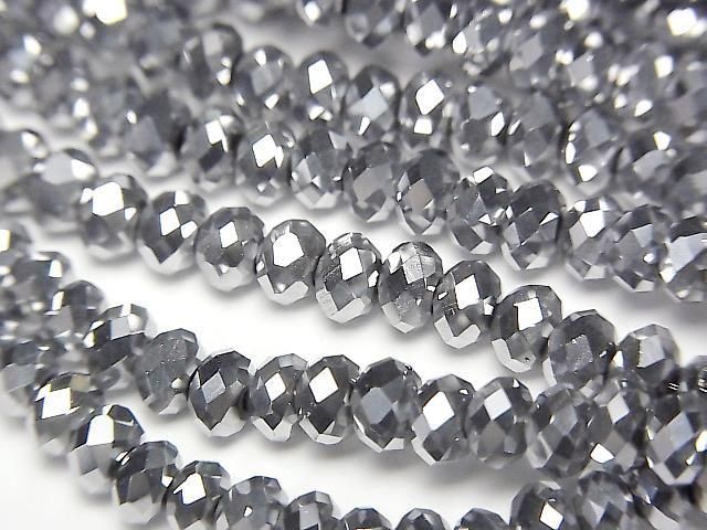 Glasperlen Facettiert Knopf Rondelle 4x4x3mm Silber 1Strang Perlen (ca. 10 Zoll/26 cm)