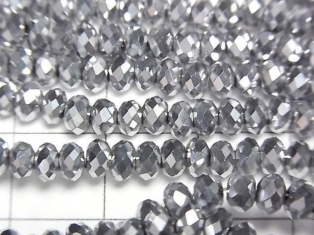 Glasperlen Facettiert Knopf Rondelle 4x4x3mm Silber 1Strang Perlen (ca. 10 Zoll/26 cm)