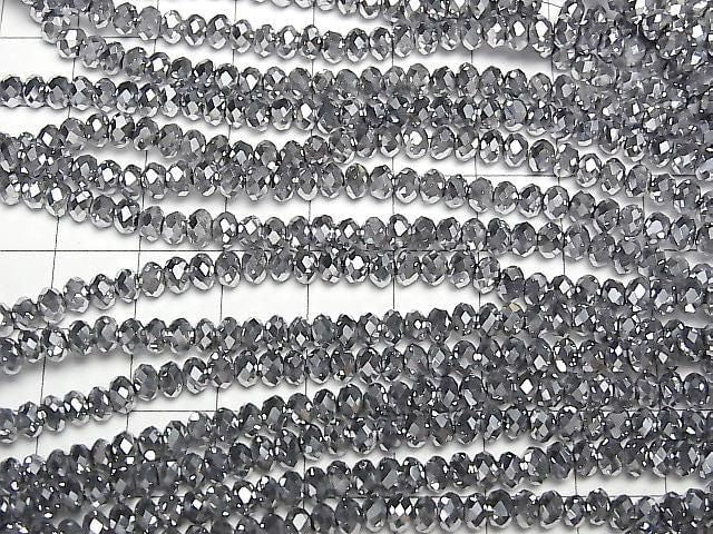 Glasperlen Facettiert Knopf Rondelle 4x4x3mm Silber 1Strang Perlen (ca. 10 Zoll/26 cm)