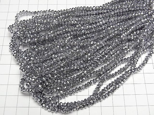 Glasperlen Facettiert Knopf Rondelle 4x4x3mm Silber 1Strang Perlen (ca. 10 Zoll/26 cm)