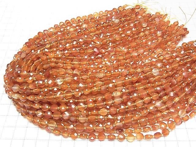 Hochwertig! Gemischter Karneol Facettierte Münze 6x6x4mm 1Strang Perlen (ca. 15 Zoll/37 cm)