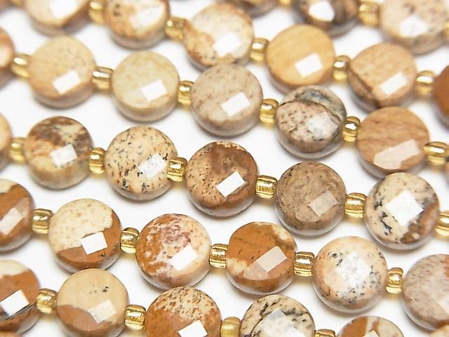 Hochwertig! Bild Jasper Facettierte Münze 6x6x4mm 1Strang Perlen (ca. 15 Zoll/37 cm)