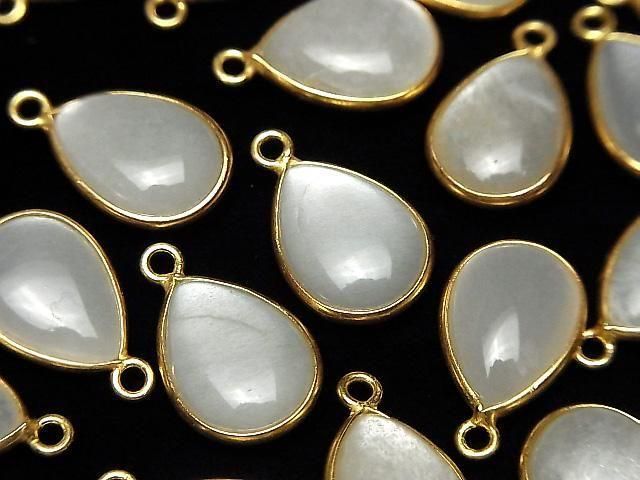 Weißer Mondstein AA++ Zargenfassung Birnenform 15x11mm 18KGP 2Stücke