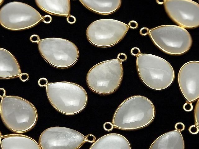 Weißer Mondstein AA++ Zargenfassung Birnenform 15x11mm 18KGP 2Stücke