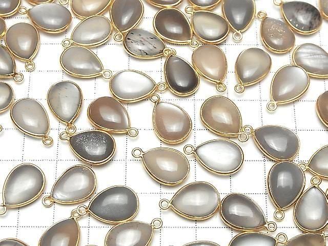 Braun-Grauer Mondstein AA++ Zargenfassung Birnenform 15x11mm 18KGP 2Stück