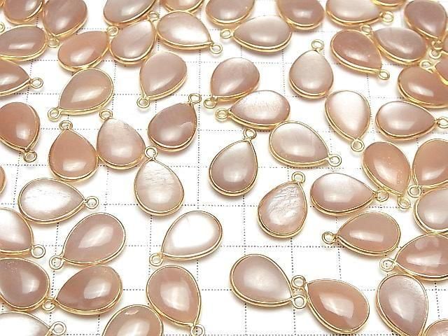 Oranger Mondstein AA++ Zargenfassung Birnenform 15x11mm 18KGP 2Stück