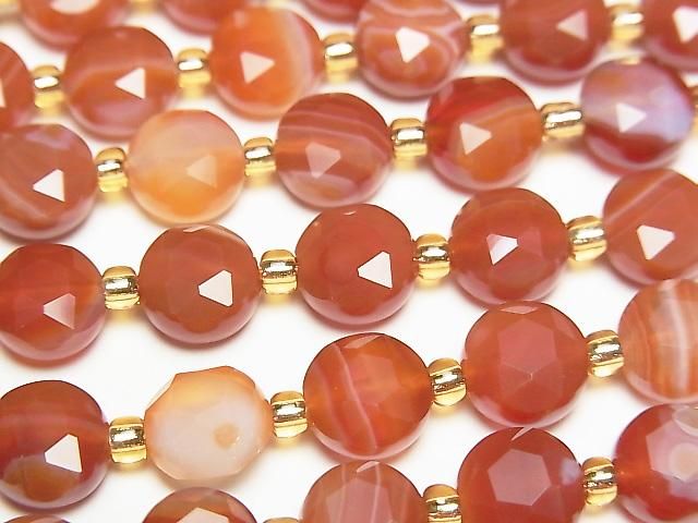 High Quality! Carnelian, Sardonyx Hexagram Faceted Coin 8x8x5mm 1strand beads (aprx.15inch/36cm)