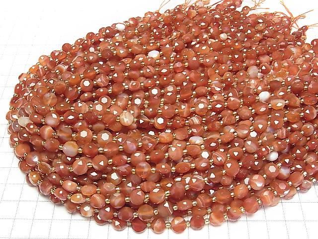 High Quality! Carnelian, Sardonyx Hexagram Faceted Coin 8x8x5mm 1strand beads (aprx.15inch/36cm)