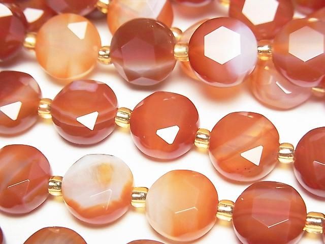 High Quality! Carnelian, Sardonyx Hexagram Faceted Coin 10x10x5.5mm half or 1strand beads (aprx.15inch/36cm)