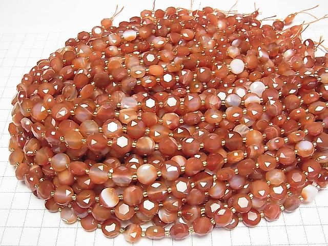 High Quality! Carnelian, Sardonyx Hexagram Faceted Coin 10x10x5.5mm half or 1strand beads (aprx.15inch/36cm)