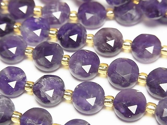 Hochwertig! Amethyst AA++ Hexagram facettiert Münze 8,5x8,5x5mm 1 Strang Perlen (ca. 15 Zoll/36 cm)