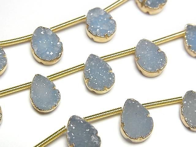 Druzy-Agat Zargenfassung Birnenform Blau Halb oder 1Strang Perlen (ca. 6 Zoll/16 cm)