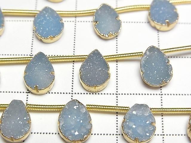 Druzy-Agat Zargenfassung Birnenform Blau Halb oder 1Strang Perlen (ca. 6 Zoll/16 cm)