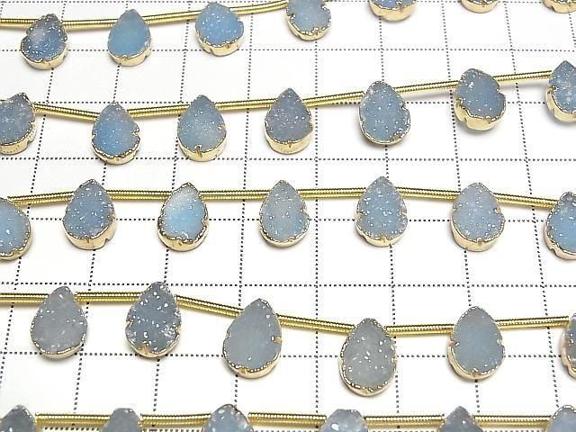 Druzy-Agat Zargenfassung Birnenform Blau Halb oder 1Strang Perlen (ca. 6 Zoll/16 cm)