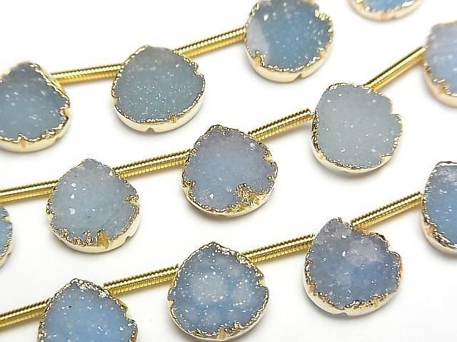 Druzy-Agat Zargenfassung Kastanie Blau Halb oder 1Strang Perlen (ca. 6 Zoll/16 cm)