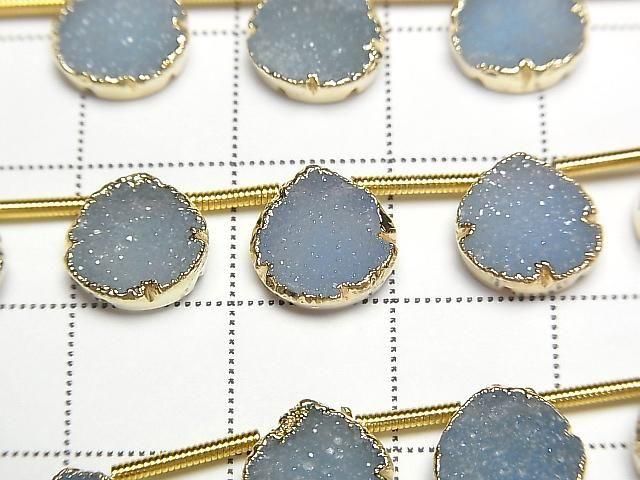 Druzy-Agat Zargenfassung Kastanie Blau Halb oder 1Strang Perlen (ca. 6 Zoll/16 cm)