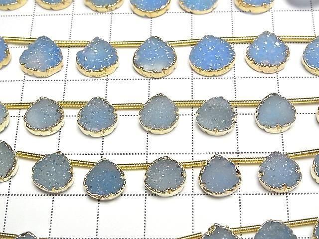 Druzy-Agat Zargenfassung Kastanie Blau Halb oder 1Strang Perlen (ca. 6 Zoll/16 cm)