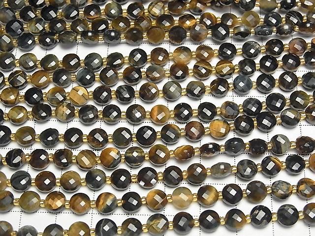 Hochwertig! Gemischter Tigerauge AA++ facettierte Münze 6x6x4mm 1strang Perlen (ca. 15 Zoll/37 cm)