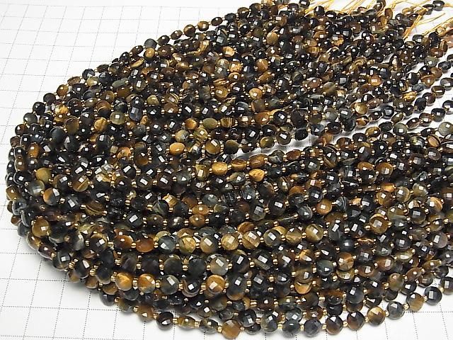 Hochwertig! Gemischter Tigerauge AA++ facettierte Münze 6x6x4mm 1strang Perlen (ca. 15 Zoll/37 cm)
