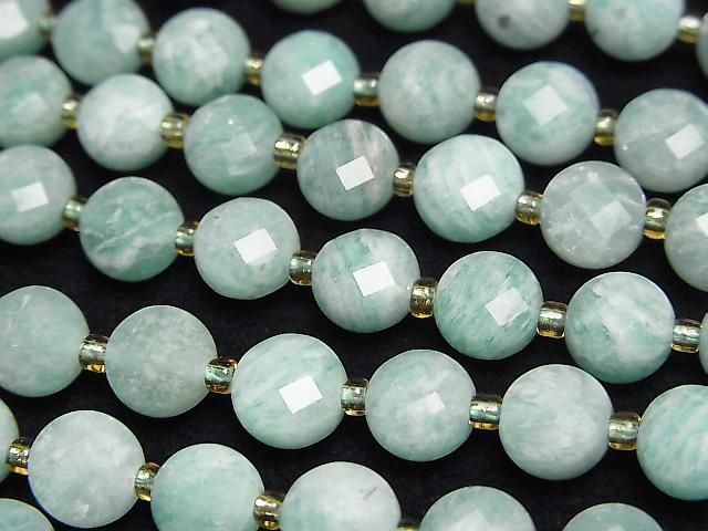 Hochwertig! Amazonit AA facettierte Münze 6x6x4mm halb oder 1strang Perlen (ca. 15 Zoll/36 cm)