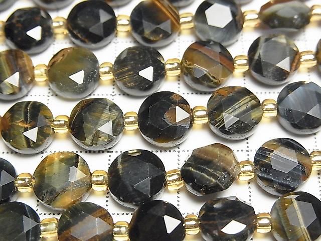 Hochwertig! Gemischter Tigerauge AA++ Hexagramm facettierte Münze 8x8x5mm 1strang Perlen (ca. 15 Zoll/36 cm)
