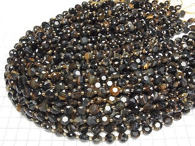 Hochwertig! Gemischter Tigerauge AA++ Hexagramm facettierte Münze 8x8x5mm 1strang Perlen (ca. 15 Zoll/36 cm)