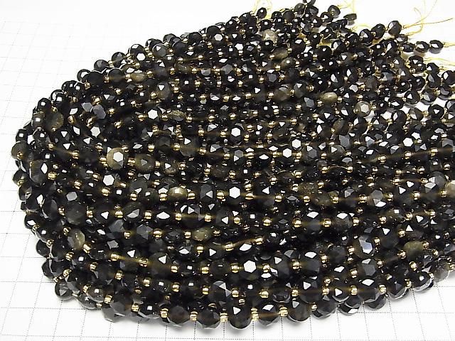 High Quality! Golden Obsidian AAA- Hexagram Faceted Coin 8x8x5mm 1strand beads (approx. 15 inches/37 cm)