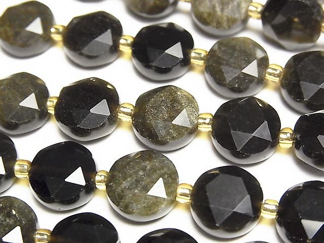 Hochwertig! Goldener Obsidian AAA- Hexagramm facettierte Münze 10x10x5mm halb oder 1strang Perlen (ca. 15 Zoll/36 cm)