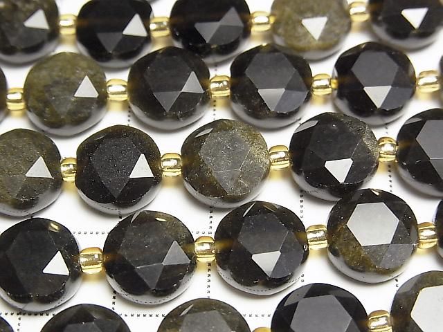 Hochwertig! Goldener Obsidian AAA- Hexagramm facettierte Münze 10x10x5mm halb oder 1strang Perlen (ca. 15 Zoll/36 cm)