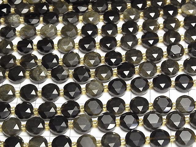 Hochwertig! Goldener Obsidian AAA- Hexagramm facettierte Münze 10x10x5mm halb oder 1strang Perlen (ca. 15 Zoll/36 cm)