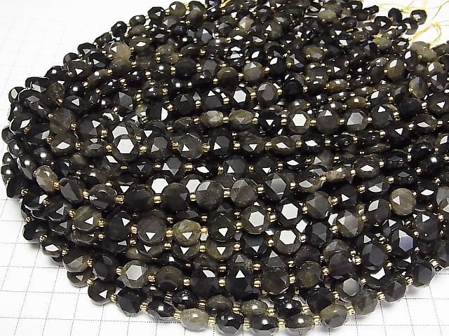 Hochwertig! Goldener Obsidian AAA- Hexagramm facettierte Münze 10x10x5mm halb oder 1strang Perlen (ca. 15 Zoll/36 cm)