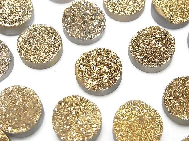 Druzy-Agat Rund Cabochon 12x12mm Gold Beschichtet 2 Stück