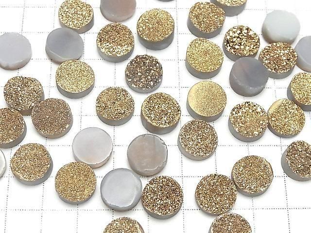 Druzy-Agat Rund Cabochon 12x12mm Gold Beschichtet 2 Stück