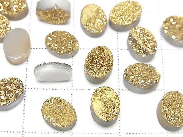 Druzy-Agat Oval Cabochon 8x6mm Gold Beschichtet 4 Stück